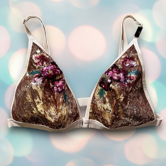 BRAND NEW Victoria’s Secret Floral Sequin Front Clasp Bralette M - Picture 2 of 5
